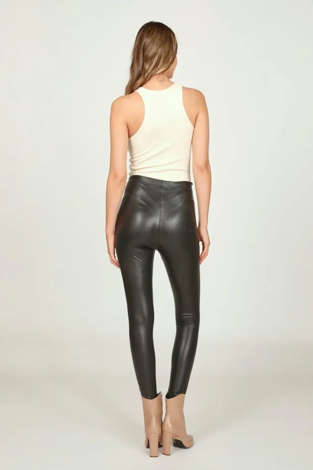 Women Vintage Havana All Bottoms Black Faux Leather Legging Black