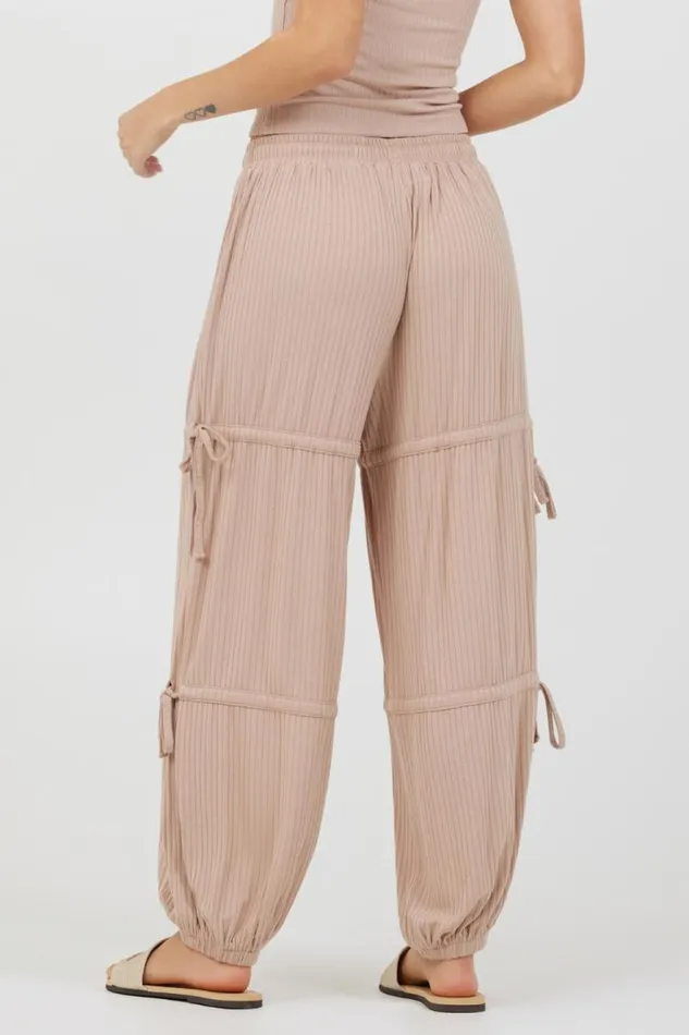Women Vintage Havana All Bottoms Nude Wide Rib Loose Fit Tie Pants Nude