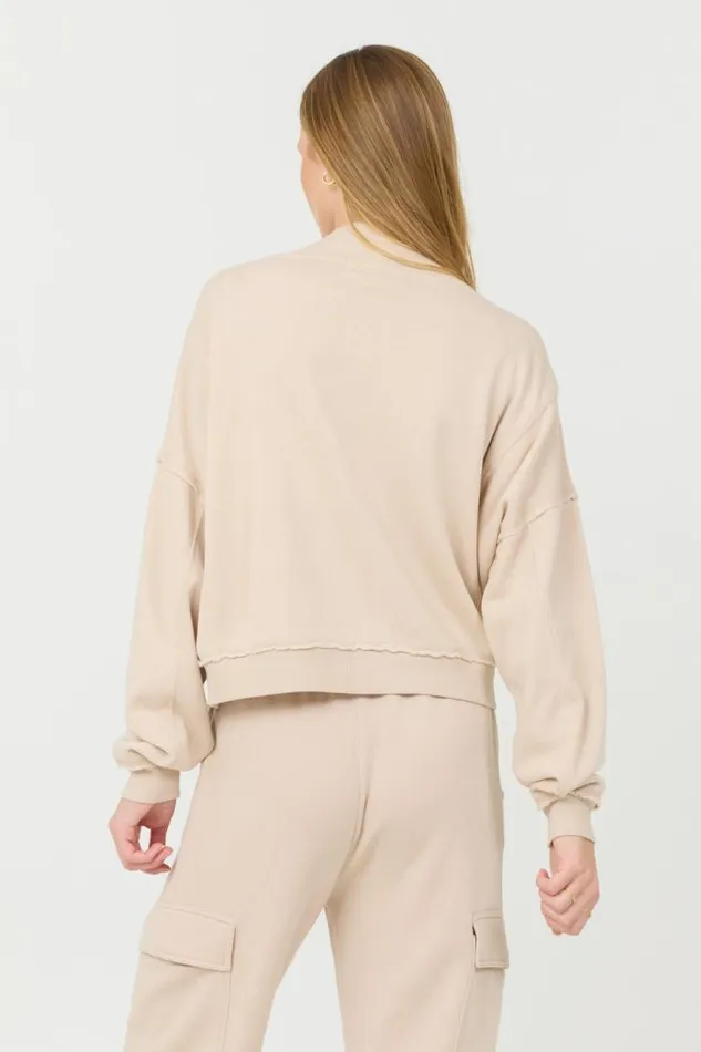 Women Vintage Havana Hoodies Vanilla Cream Cashmere Fleece Quarter Zip Vanilla Cream