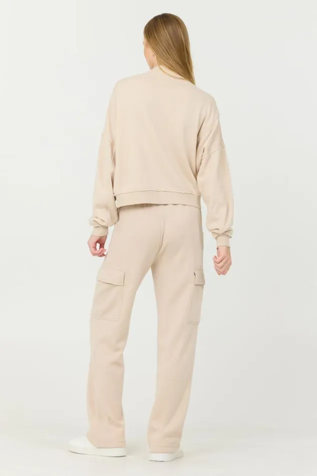 Women Vintage Havana Hoodies Vanilla Cream Cashmere Fleece Quarter Zip Vanilla Cream
