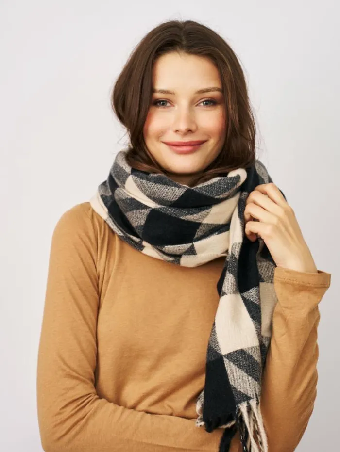 Women Vintage Havana Scarf Ruanas HOUNDSTOOTH TASSEL SCARF 8211 BLACK Black Women Vintage Havana Scarf Ruanas HOUNDSTOOTH TASSEL SCARF 8211 BLACK Black