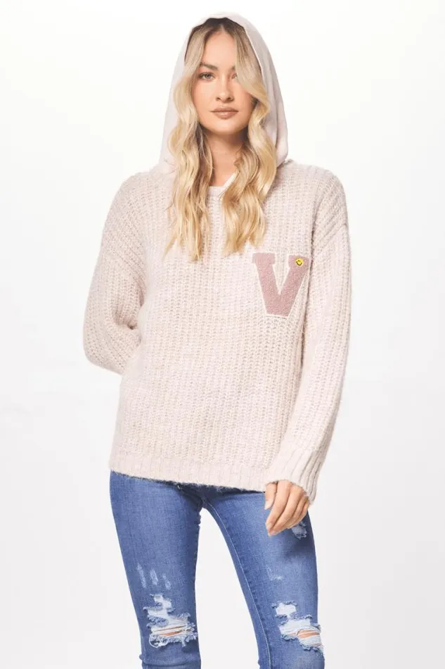 Women Vintage Havana Sweaters Cannoli Cream Sweater W Fleece Hood Cream
