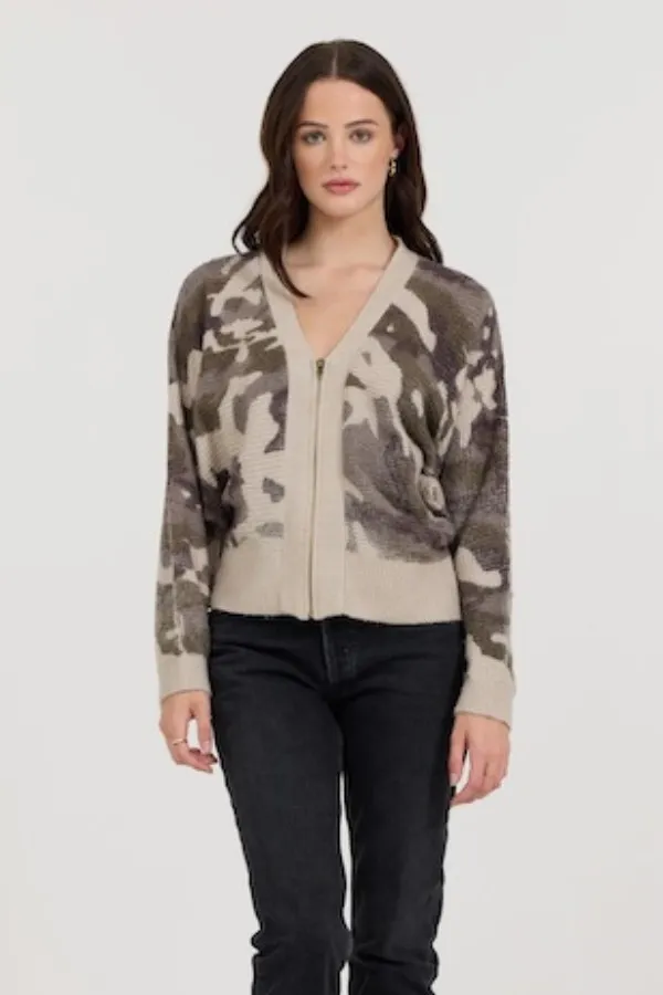 Women Vintage Havana Sweaters Forest Fog Camo Zip Up Sweater Forest Fog Camp