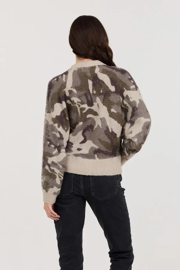 Women Vintage Havana Sweaters Forest Fog Camo Zip Up Sweater Forest Fog Camp