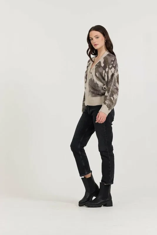 Women Vintage Havana Sweaters Forest Fog Camo Zip Up Sweater Forest Fog Camp