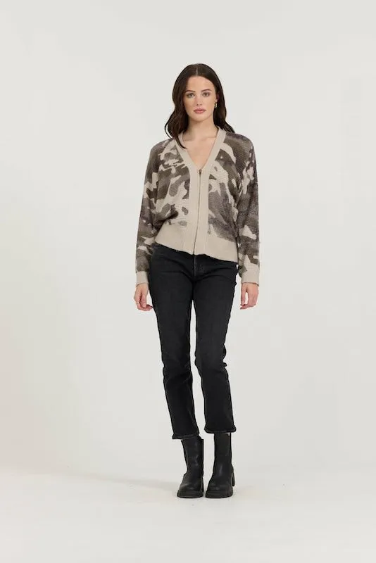 Women Vintage Havana Sweaters Forest Fog Camo Zip Up Sweater Forest Fog Camp