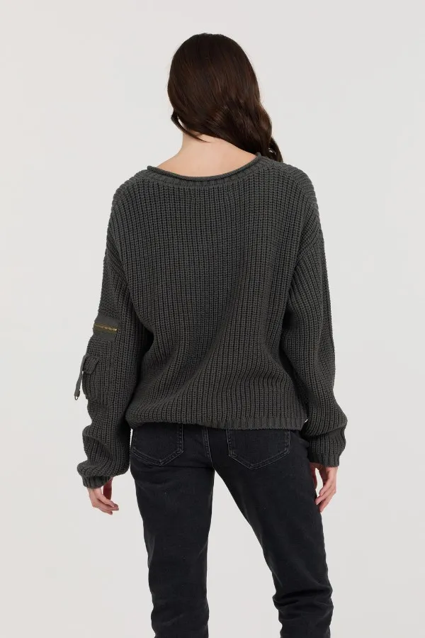 Women Vintage Havana Sweaters Gravel Asymmetrical Utility Sweater Gravel
