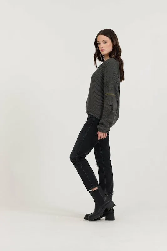 Women Vintage Havana Sweaters Gravel Asymmetrical Utility Sweater Gravel