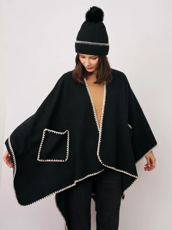 Women Vintage Havana Sweaters WHIPSTITCH RUANA WITH POCKETS One Size Women Vintage Havana Sweaters WHIPSTITCH RUANA WITH POCKETS One Size