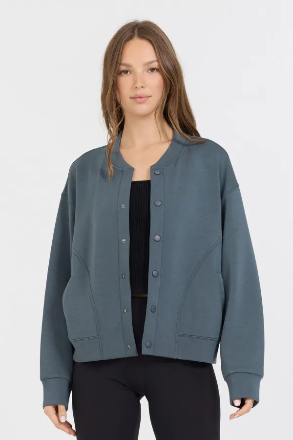 Women Vintage Havana Sweatshirts Mountain Grey Heavy Cloud Fleece Bomber Jacket Mountain Grey