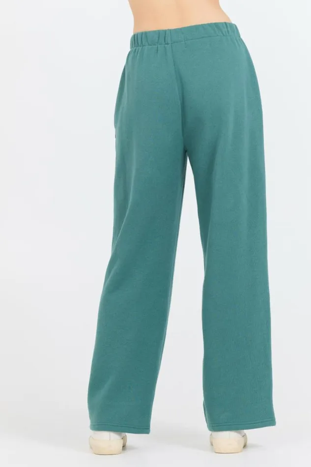 Women Vintage Havana Wide Leg Pants College Green Cotton Blend Fleece Wide Leg Pant Green
