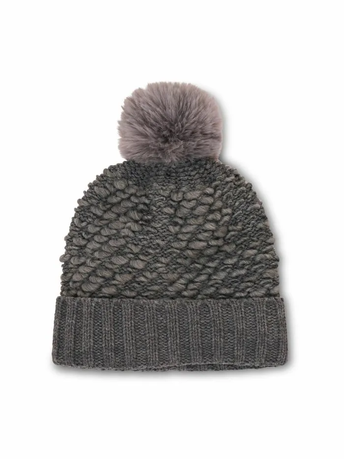 Women Vintage Havana Winter Hats TURN UP POMPOM HAT 8211 GREY Grey Women Vintage Havana Winter Hats TURN UP POMPOM HAT 8211 GREY Grey