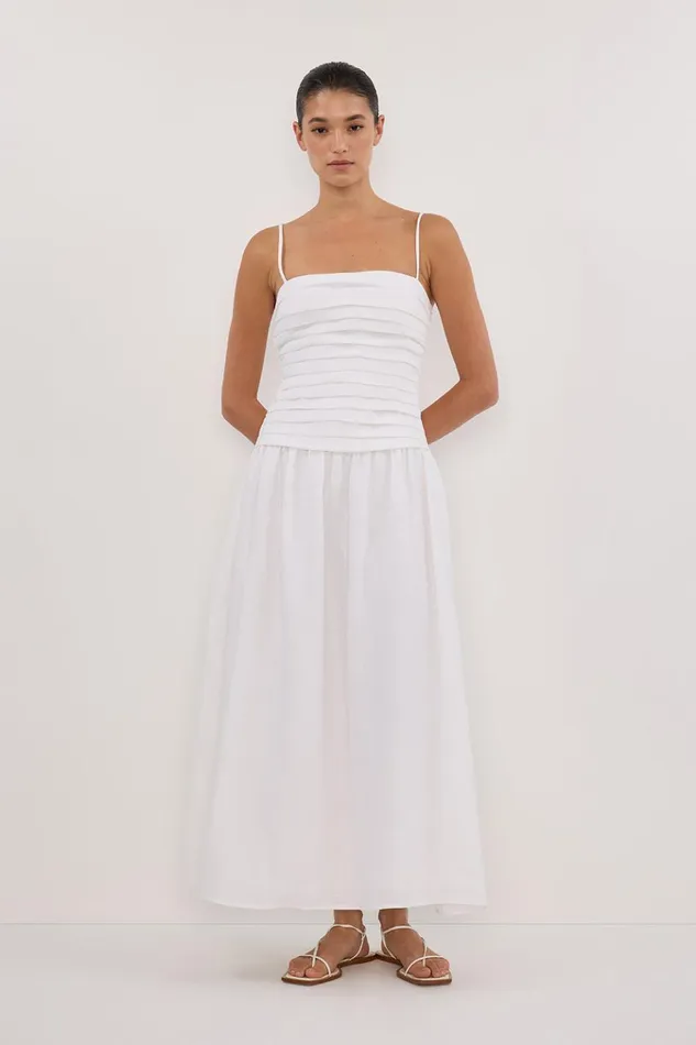 Women White Dresses DISSH REECE WHITE LINEN MIDI DRESS