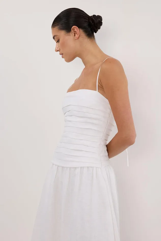 Women White Dresses DISSH REECE WHITE LINEN MIDI DRESS