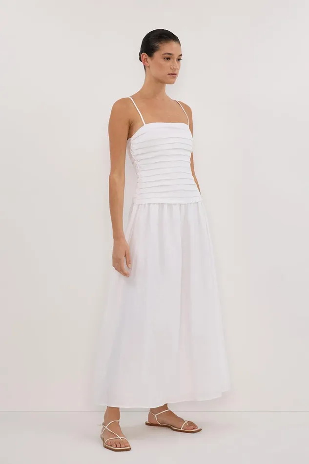 Women White Dresses DISSH REECE WHITE LINEN MIDI DRESS