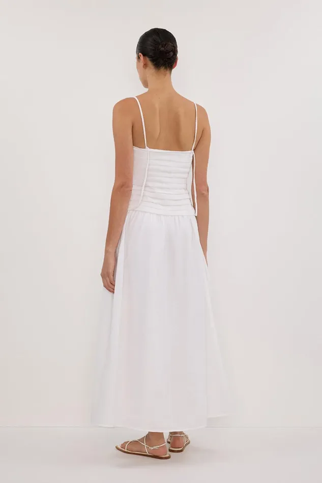 Women White Dresses DISSH REECE WHITE LINEN MIDI DRESS