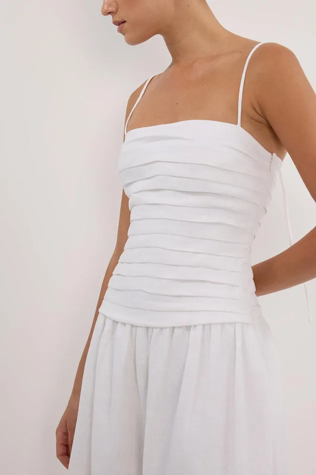 Women White Dresses DISSH REECE WHITE LINEN MIDI DRESS