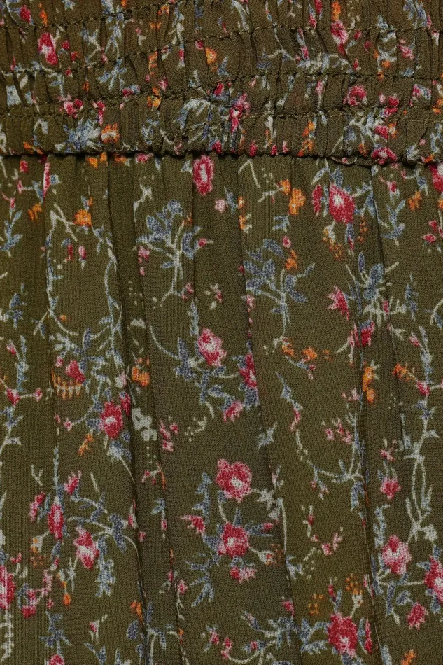 Women Winter Dresses Petal and Pup Edwina Shirred Frill Long Sleeve Midi Dress Olive Floral