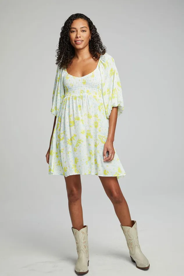 Womens Chaser Brand Dresses Dolce Mini Dress 8211 Baby Blue Daisy Floral
