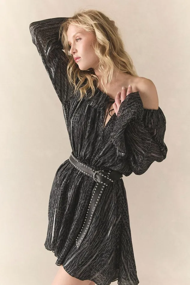 Womens Chaser Brand Loungewear Starlette Licorice Class Leopard Mini Dress