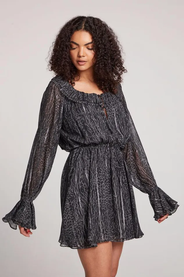 Womens Chaser Brand Loungewear Starlette Licorice Class Leopard Mini Dress