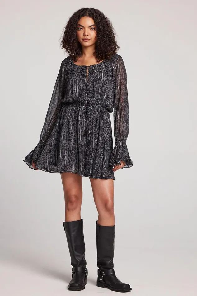Womens Chaser Brand Loungewear Starlette Licorice Class Leopard Mini Dress