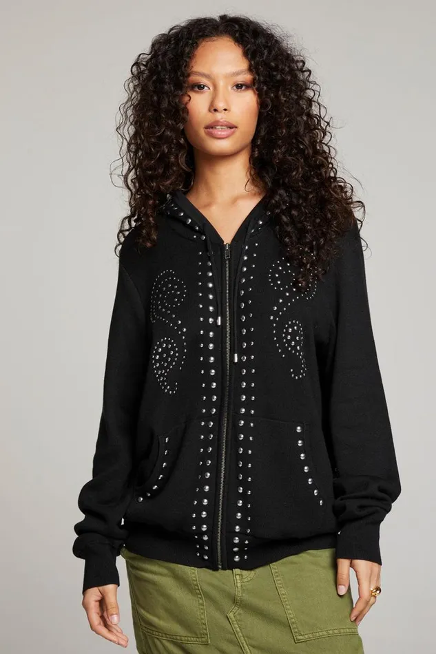 Womens Chaser Brand Outerwear Studded Zip Up Hoodie
