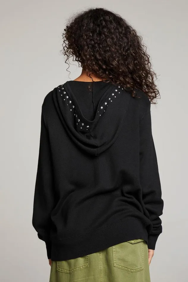 Womens Chaser Brand Outerwear Studded Zip Up Hoodie