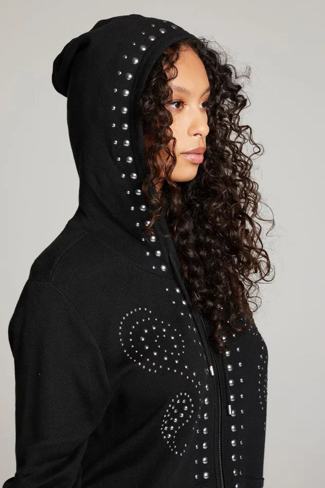 Womens Chaser Brand Outerwear Studded Zip Up Hoodie