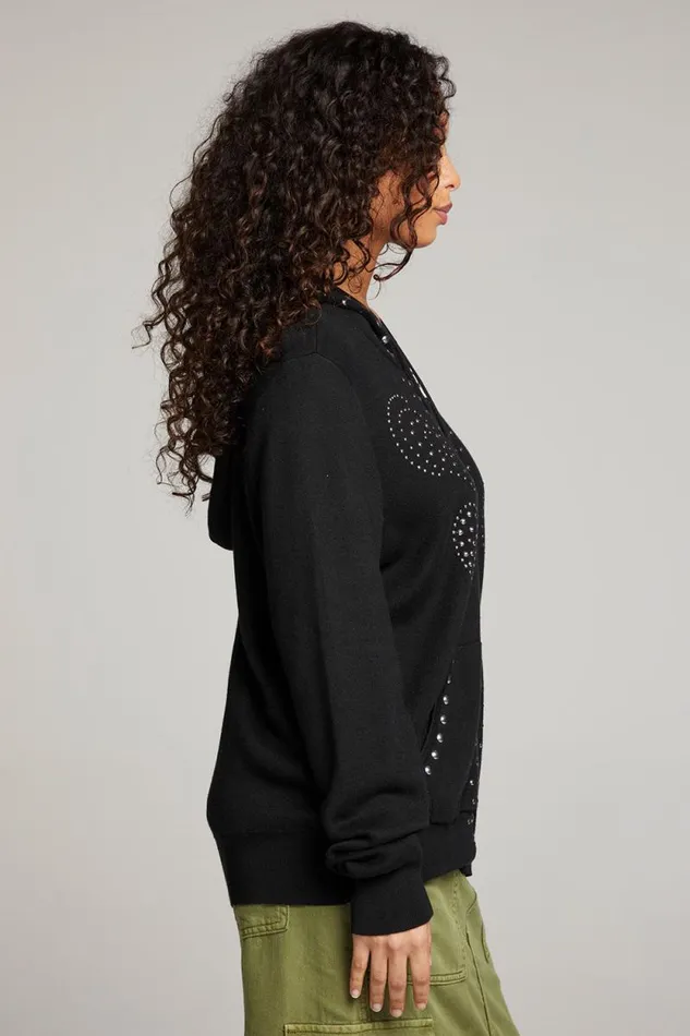 Womens Chaser Brand Outerwear Studded Zip Up Hoodie