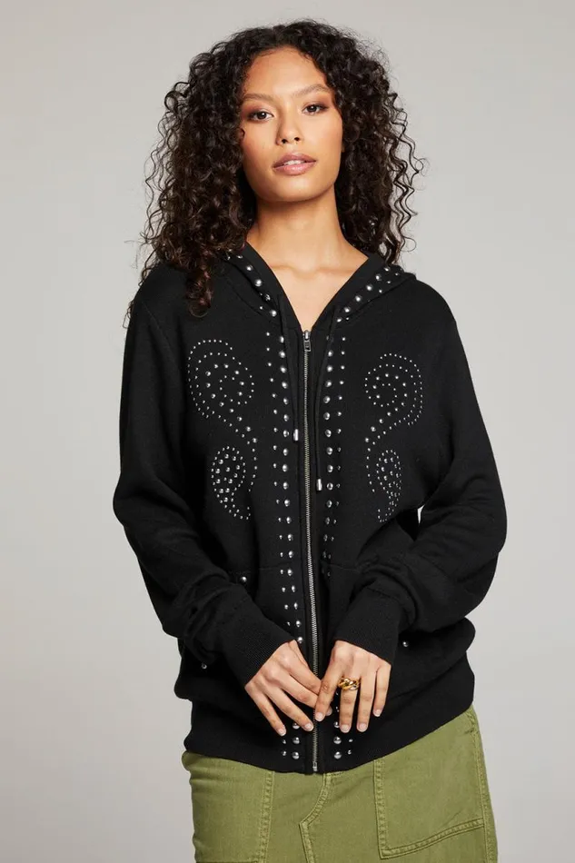 Womens Chaser Brand Outerwear Studded Zip Up Hoodie