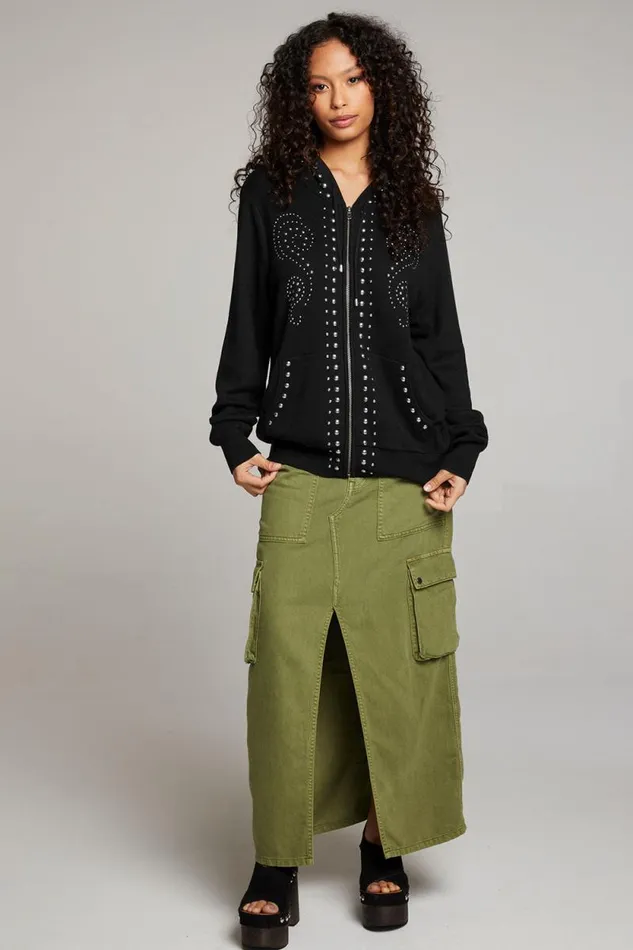 Womens Chaser Brand Outerwear Studded Zip Up Hoodie
