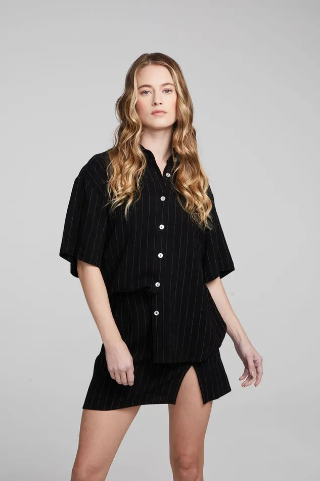 Womens Chaser Brand Tops Bocelli Beverly Pinstripe Button Down