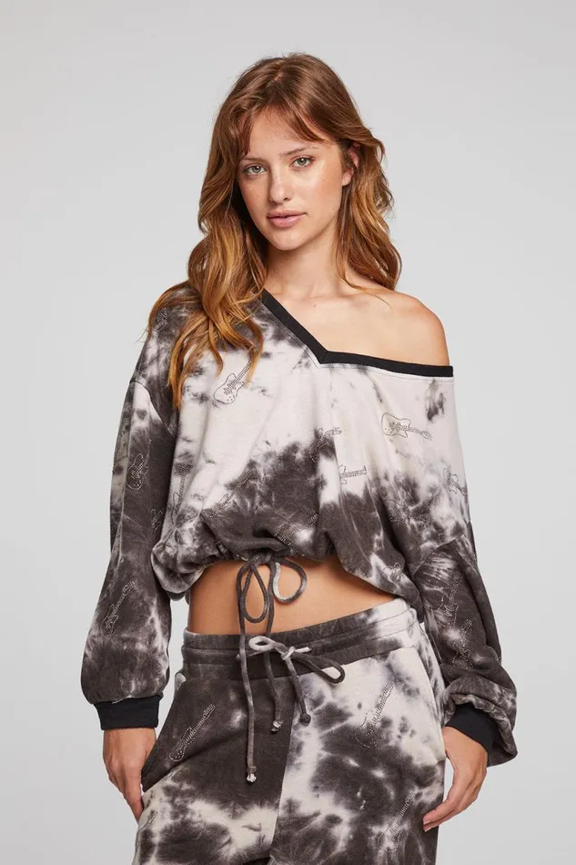 Womens Chaser Brand Tops Diamond Rock Cropped Pullover