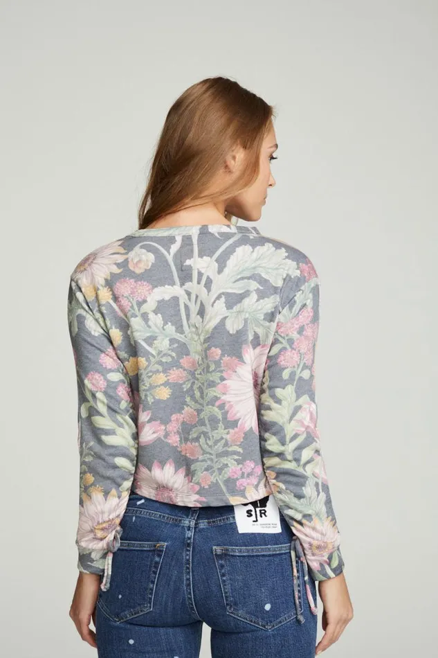 Womens Chaser Brand Tops Drawstring Shirred Long Sleeve Cropped Pullover