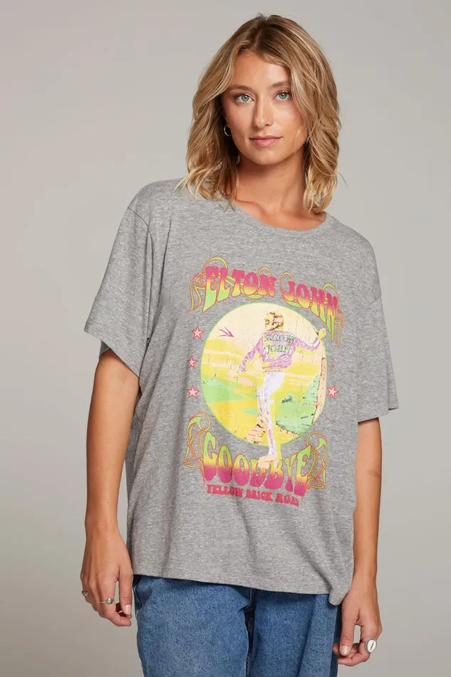 Womens Chaser Brand Tops Elton John Yellow Brick Road Tee