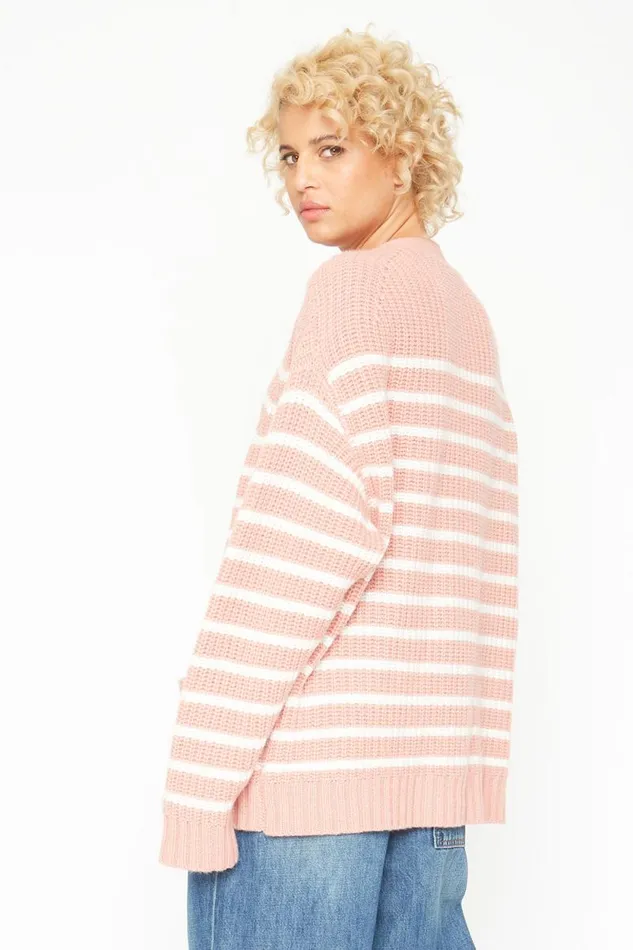 Womens Chaser Brand Tops Grandpa Cardigan Sweater 8211 Pink And White Stripe