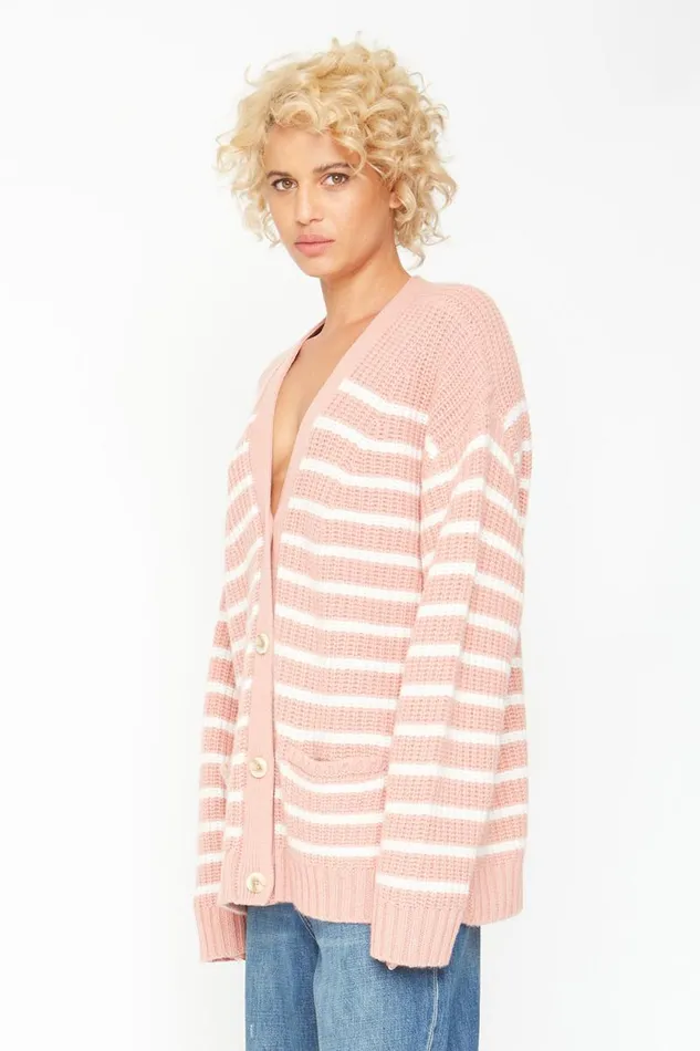 Womens Chaser Brand Tops Grandpa Cardigan Sweater 8211 Pink And White Stripe