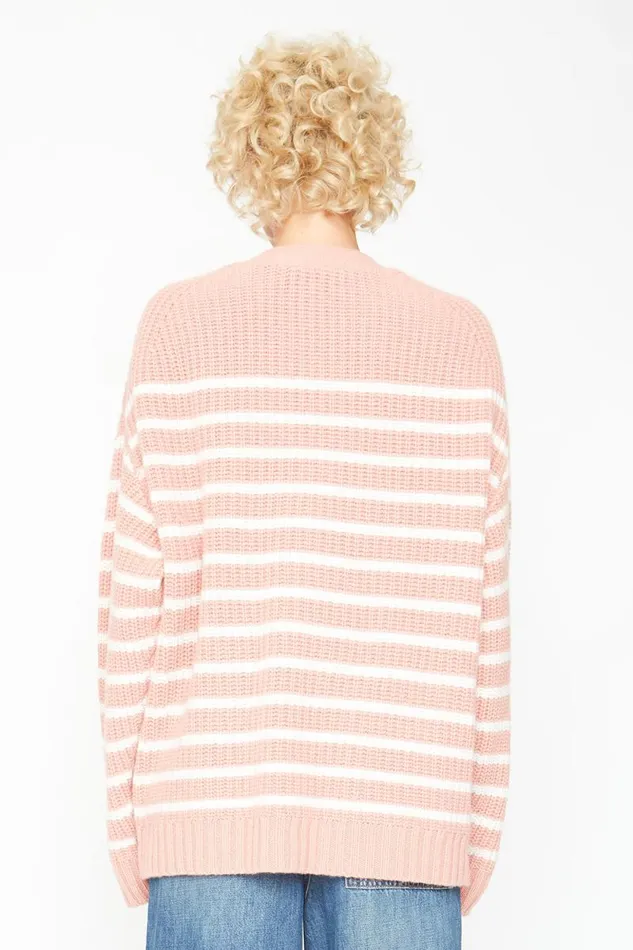Womens Chaser Brand Tops Grandpa Cardigan Sweater 8211 Pink And White Stripe