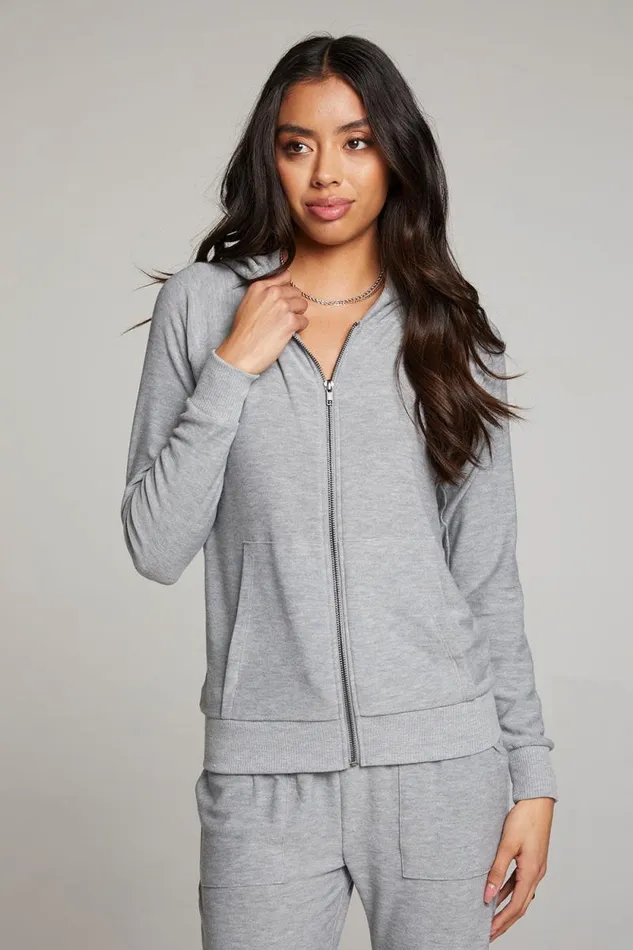 Womens Chaser Brand Tops Heather Grey Long Sleeve Raglan Zip Up Hoodie