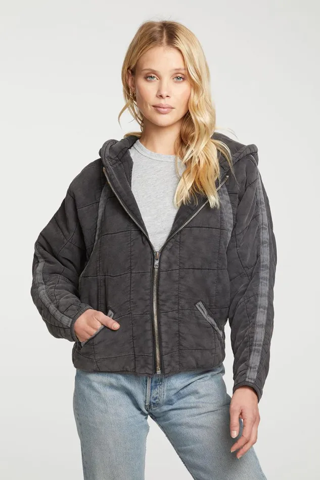 Womens Chaser Brand Tops Quilted Heirloom Wovens Long Sleeve Batwing Hooded Zip Up Jacket Womens Chaser Brand Tops Quilted Heirloom Wovens Long Sleeve Batwing Hooded Zip Up Jacket