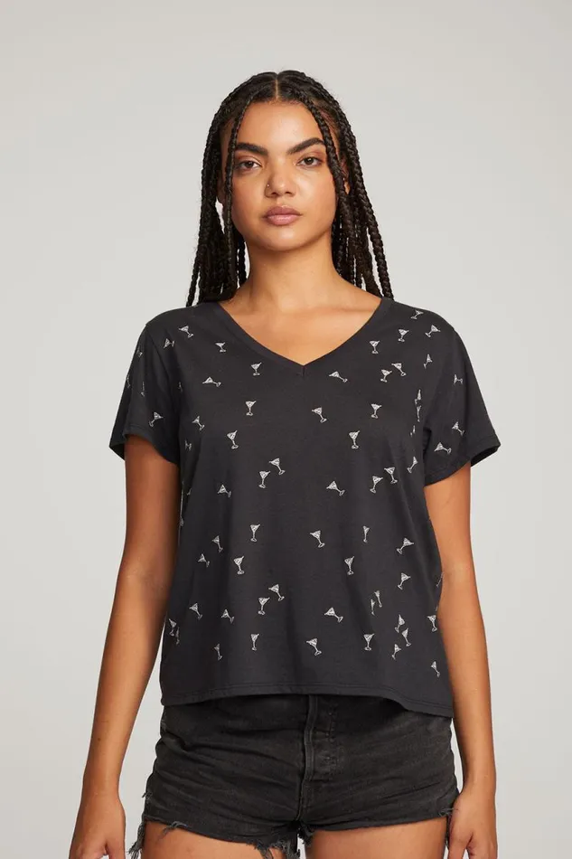 Womens Chaser Brand Tops Silver Martinis Tee