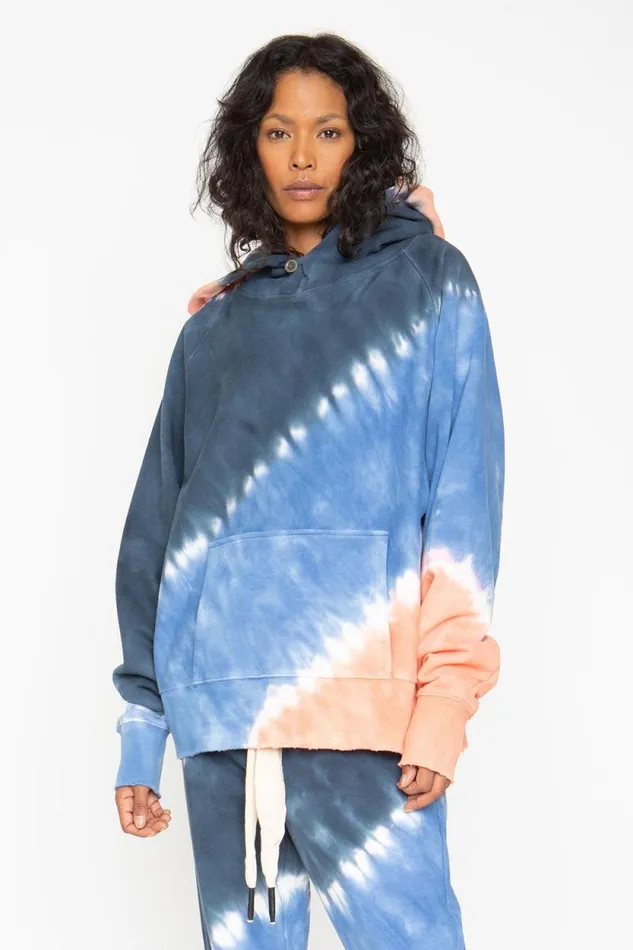 Womens Chaser Brand Tops Tie Dye Fleece Front Pocket Hoodie