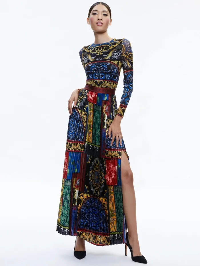 Womens Dresses Alice Olivia Ivey Pleated Skirt Maxi Dress After Sunset