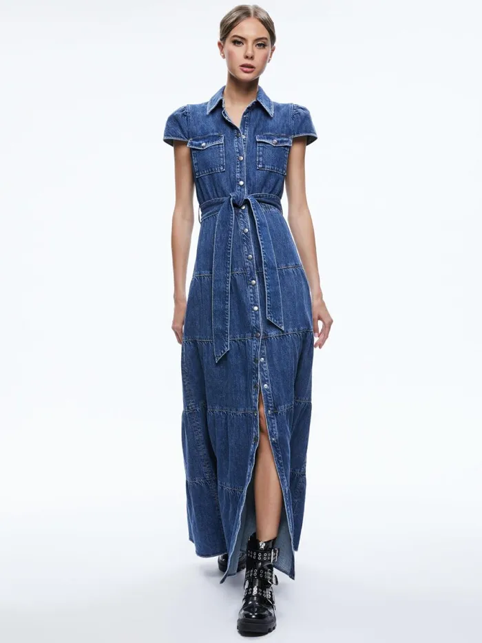 Womens Dresses Alice Olivia Miranda Maxi Denim Dress Lola Blue