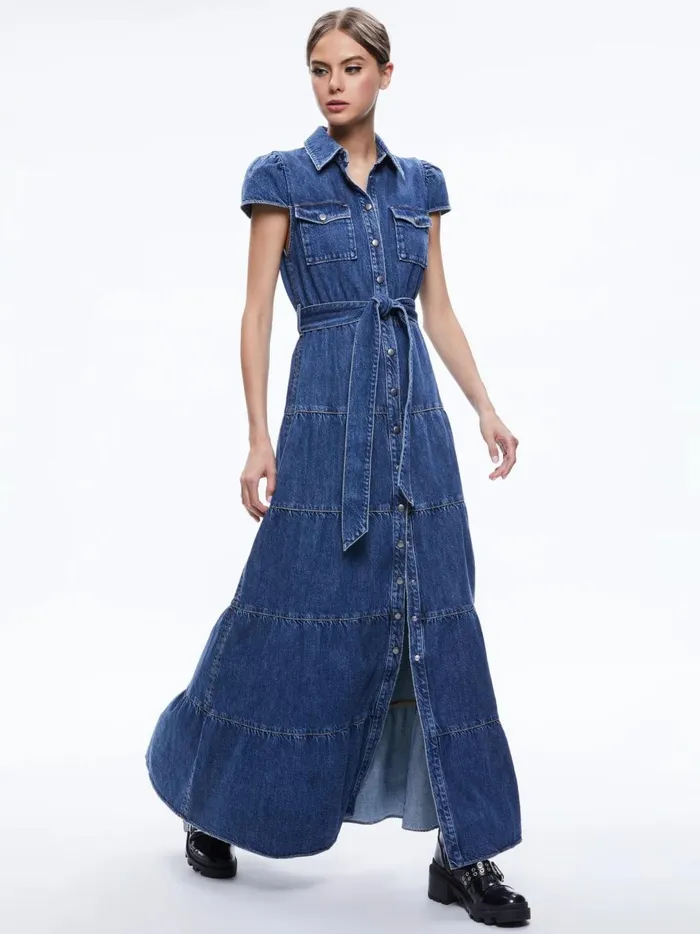 Womens Dresses Alice Olivia Miranda Maxi Denim Dress Lola Blue