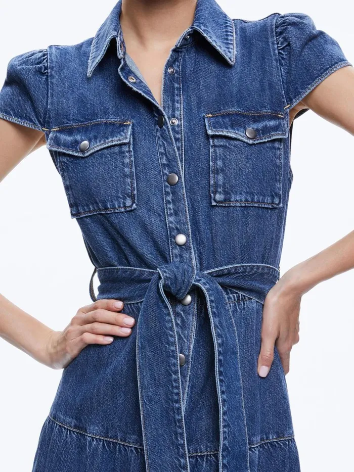 Womens Dresses Alice Olivia Miranda Maxi Denim Dress Lola Blue