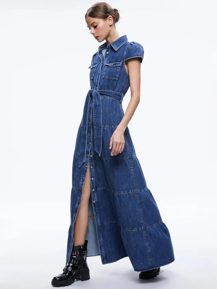 Womens Dresses Alice Olivia Miranda Maxi Denim Dress Lola Blue