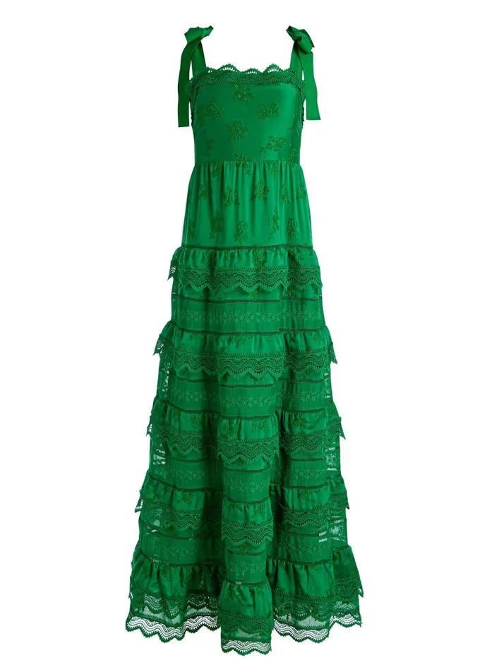Womens Dresses Alice Olivia Vega Eyelet Tiered Maxi Dress Emerald