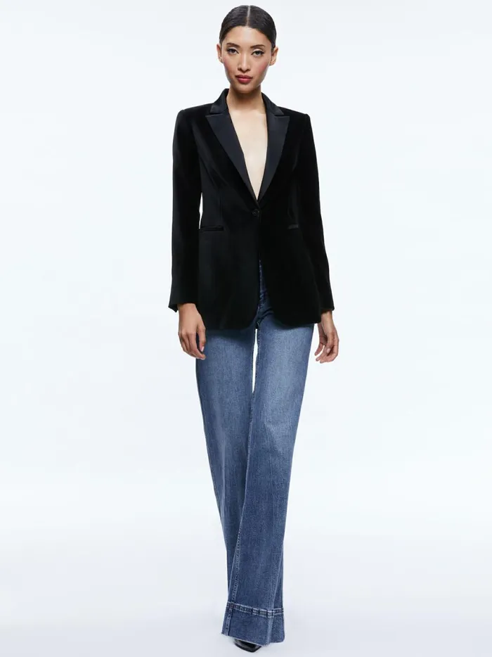 Womens Jackets Coats Alice Olivia Breann Velvet Combination Blazer Black